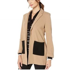Nic+Zoe 2X Contrasted Pocket Open Blazer Camel w/Black Cotton Brand New was $209